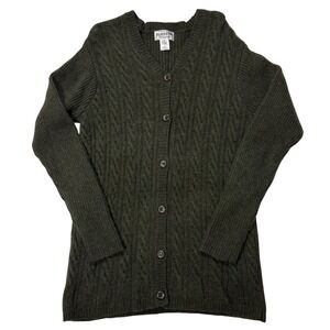 Pendleton Petite Womens Cable Knit‎ Cardigan Sweater Dark Green 100% wool-Medium